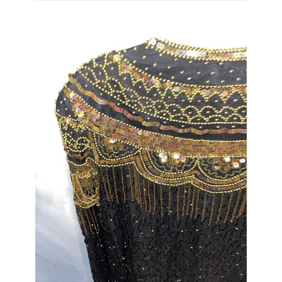 Jean For Joseph Le Bon Women’s Dressy Jacket Size XL Black Gold Beaded Sequined - Picture 11 of 12